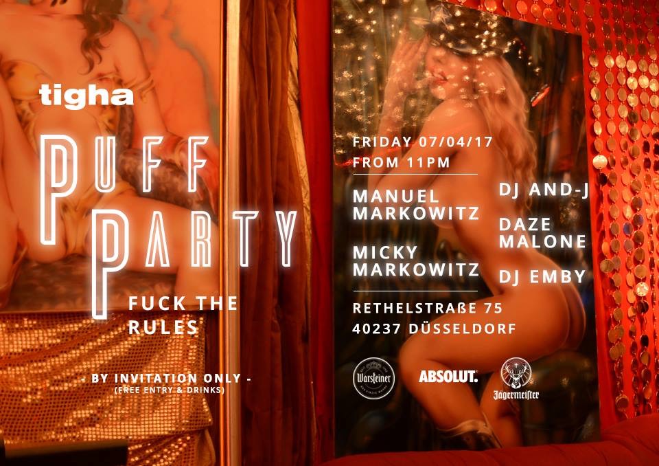 Tigha Puff Party flyer with DJ AND-J in Düsseldorf